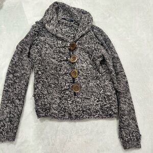 Women’s Chadwick’s Gray/Black Heathered Big Button Cardigan Sweater Small